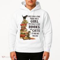 Once Upon A Time A Girl Really Loved Books And Cats Hoodie thumb 2