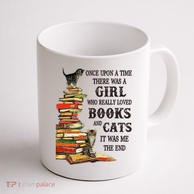 Once Upon A Time A Girl Really Loved Books And Cats Coffee Mug back