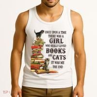 Once Upon A Time A Girl Really Loved Books And Cats Tank Top thumb 3