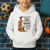 Once Upon A Time A Girl Really Loved Books And Cats Kids Hoodie thumb 2