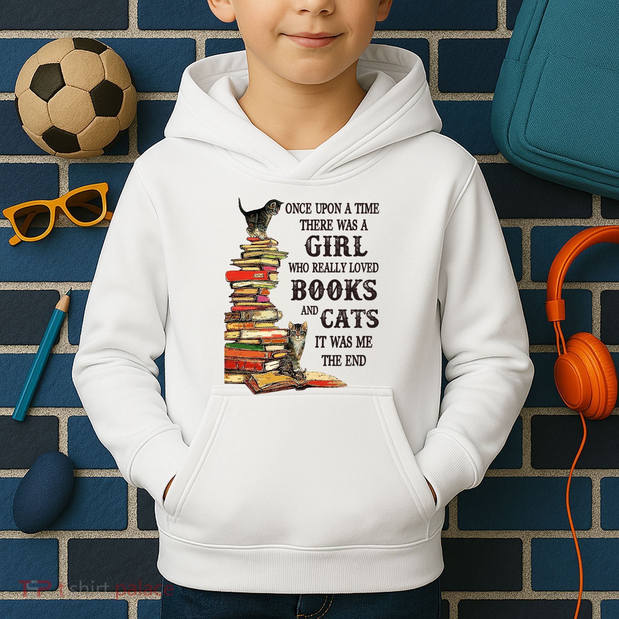 Once Upon A Time A Girl Really Loved Books And Cats Kids Hoodie