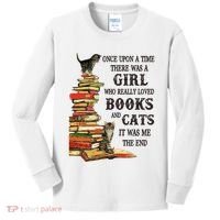 Once Upon A Time A Girl Really Loved Books And Cats Kids Long Sleeve Shirt thumb 0