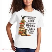 Once Upon A Time A Girl Really Loved Books And Cats Kids T-Shirt thumb 2