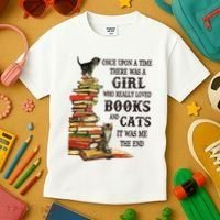 Once Upon A Time A Girl Really Loved Books And Cats Kids T-Shirt thumb 3
