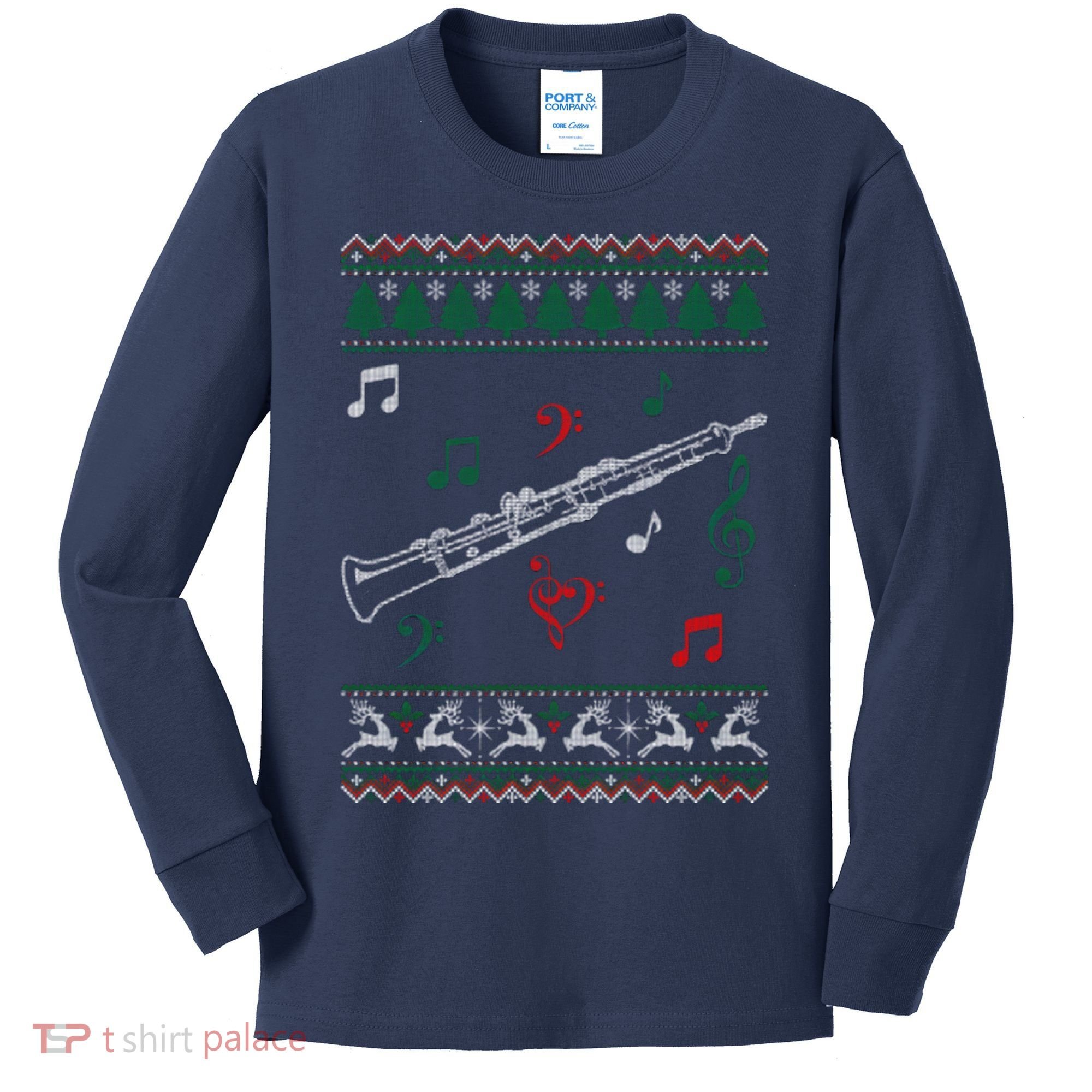 Oboe Ugly Christmas Sweater Kids Long Sleeve Shirt