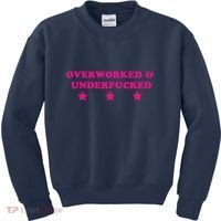 Overworked & Under Funny Meme Kids Sweatshirt thumb 0