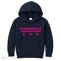 Overworked & Under Funny Meme Kids Hoodie thumb 0