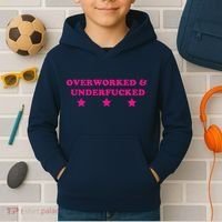 Overworked & Under Funny Meme Kids Hoodie thumb 2