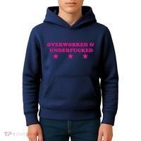 Overworked & Under Funny Meme Kids Hoodie thumb 4