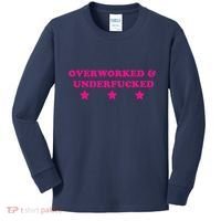 Overworked & Under Funny Meme Kids Long Sleeve Shirt thumb 0