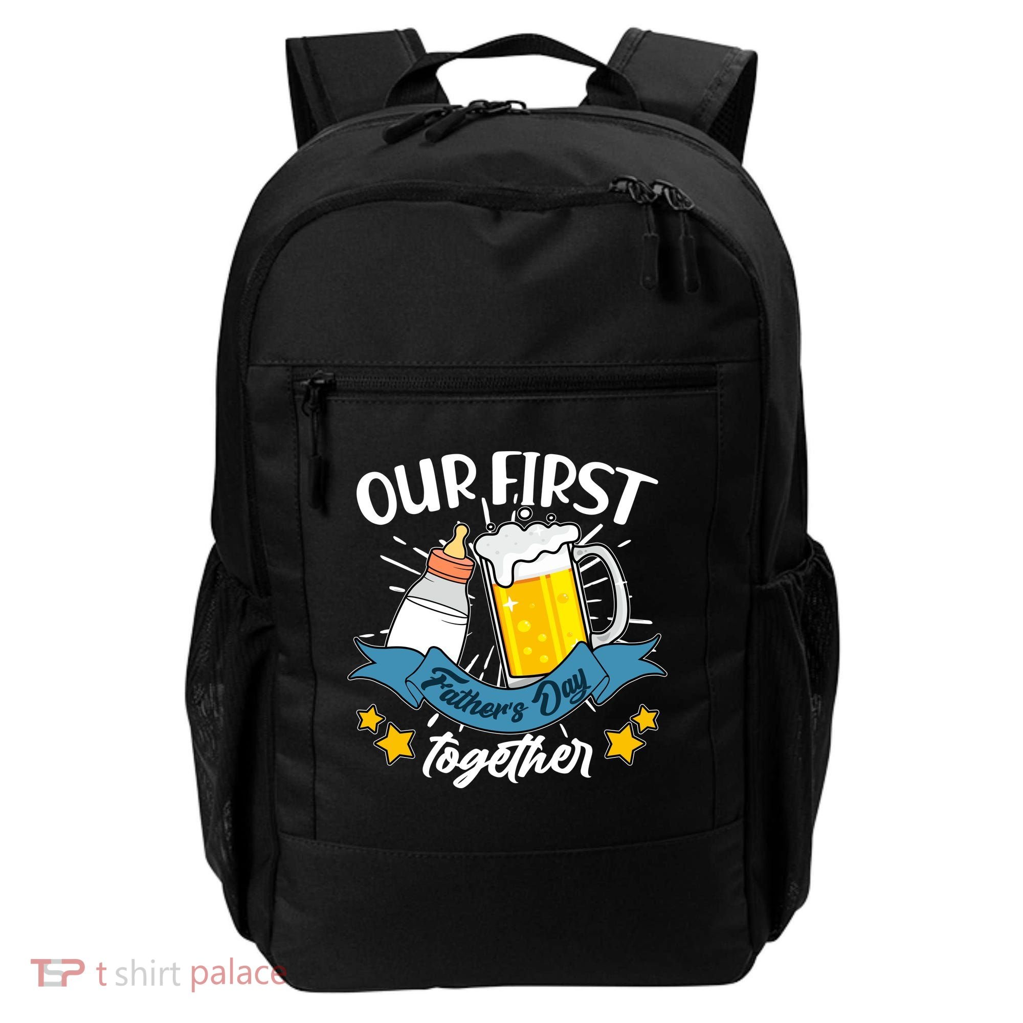 Our First Father's Day Together Baby Bottle Beer Mug Backpack