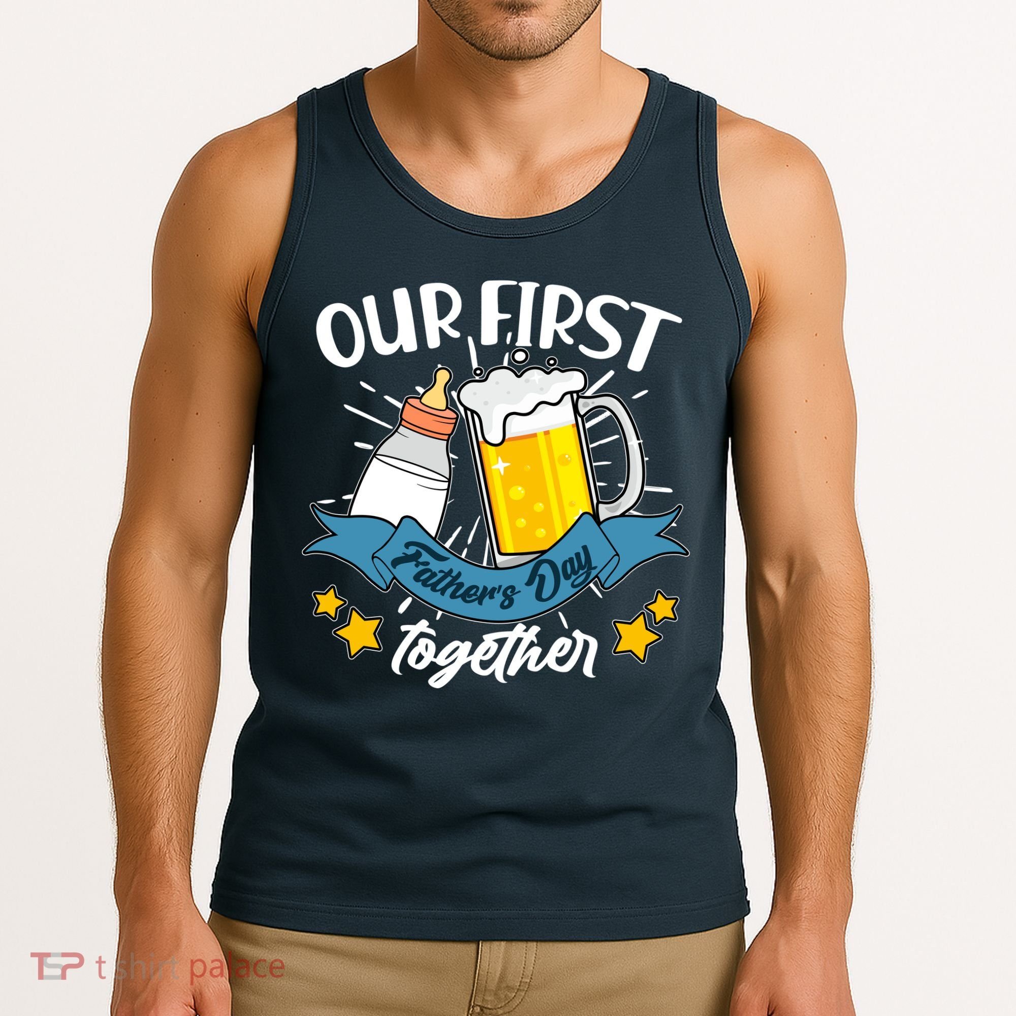 Our First Father's Day Together Baby Bottle Beer Mug Tank Top