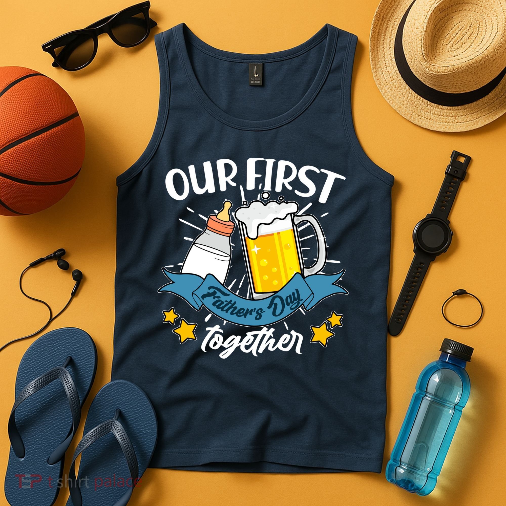 Our First Father's Day Together Baby Bottle Beer Mug Tank Top