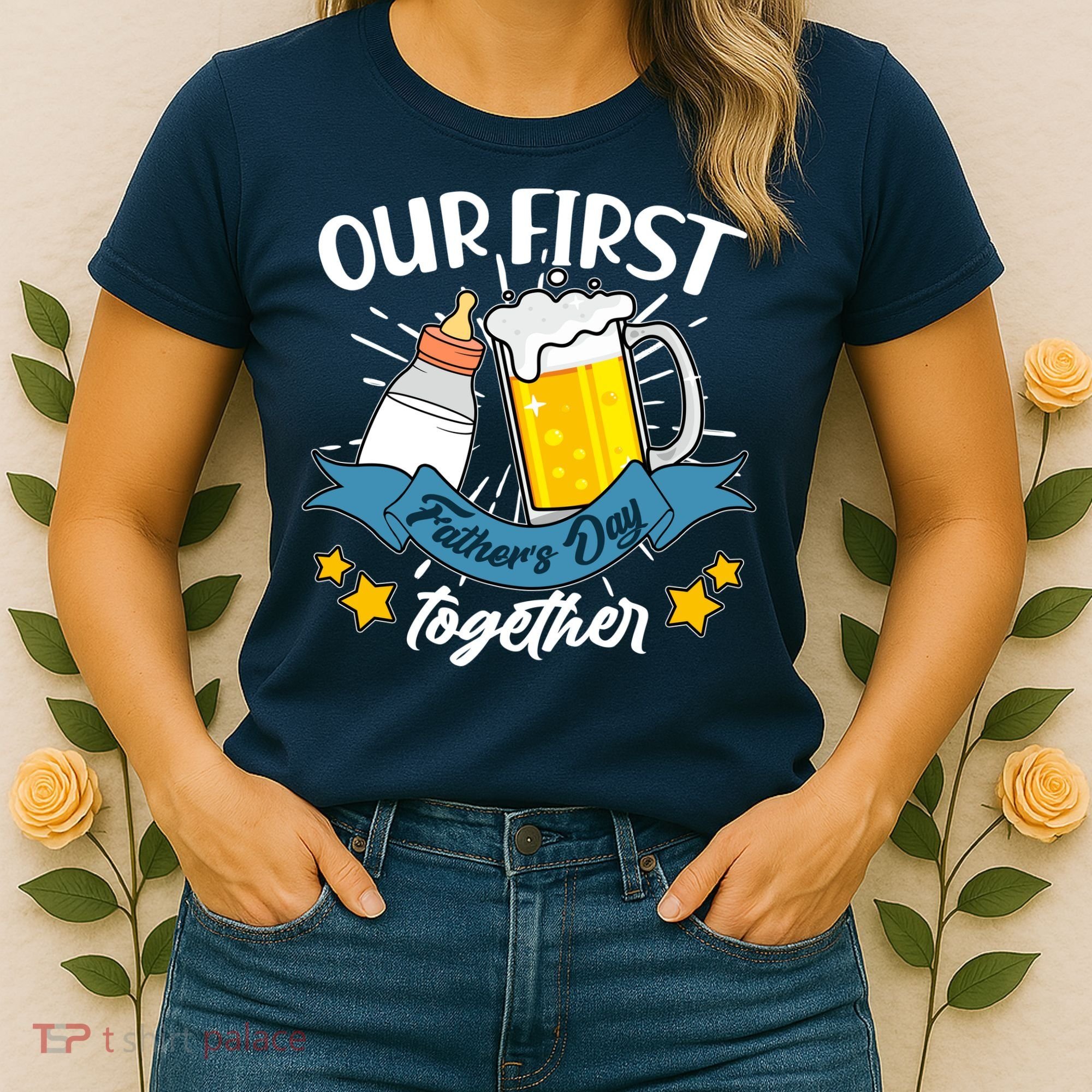 Our First Father's Day Together Baby Bottle Beer Mug Women's T-Shirt
