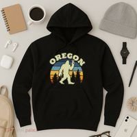 Oregon Us State Bigfoot Sasquatch Silhouette Retro Hoodie thumb 3