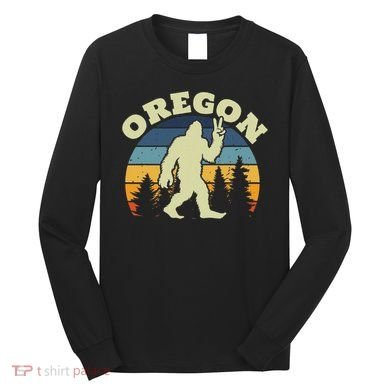 Oregon Us State Bigfoot Sasquatch Silhouette Retro Long Sleeve Shirt