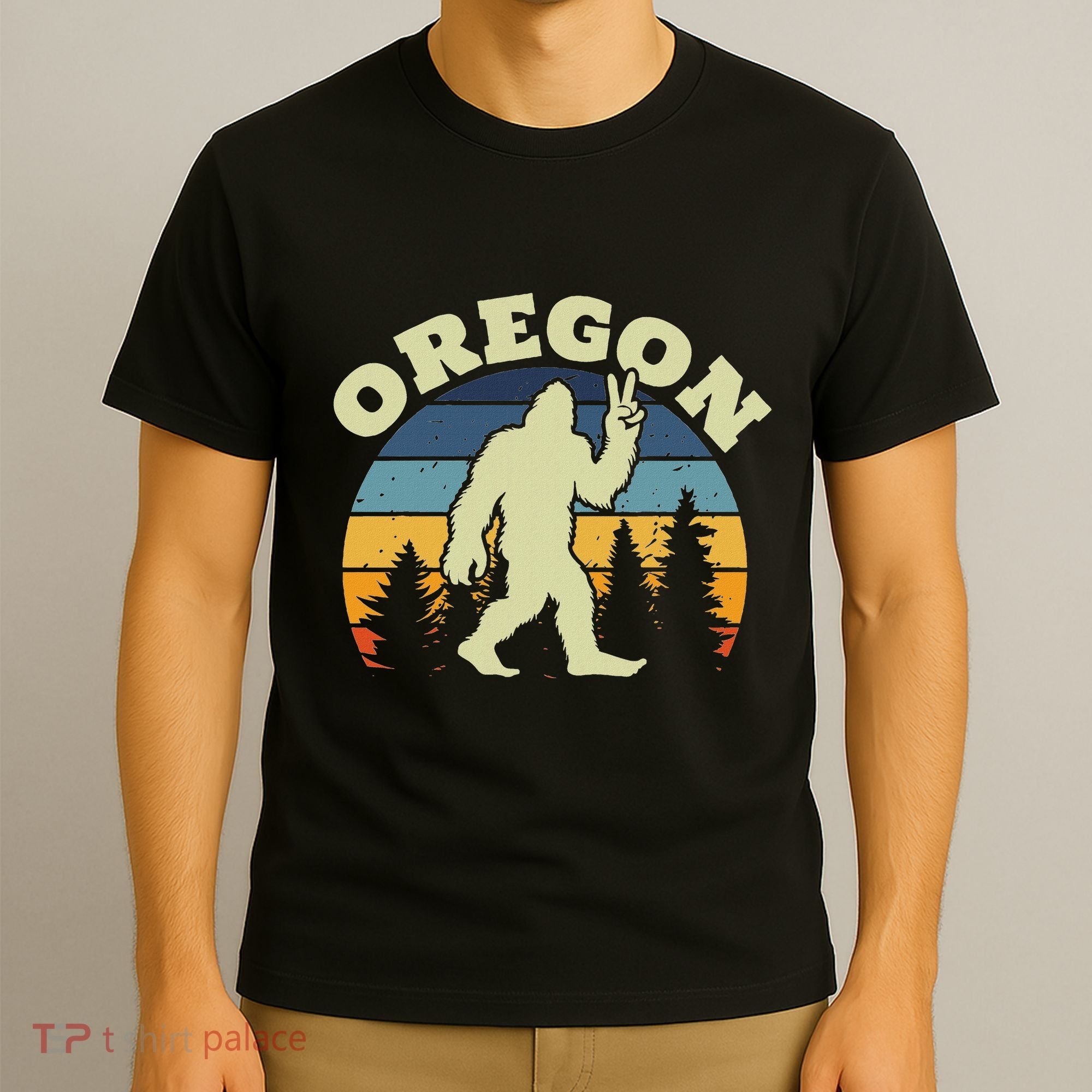 Oregon Us State Bigfoot Sasquatch Silhouette Retro T-Shirt