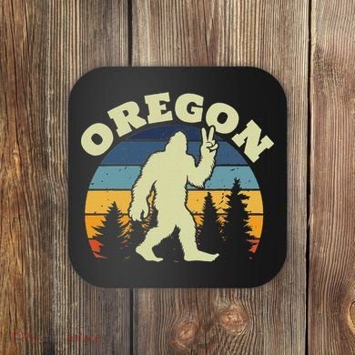 Oregon Us State Bigfoot Sasquatch Silhouette Retro Coaster