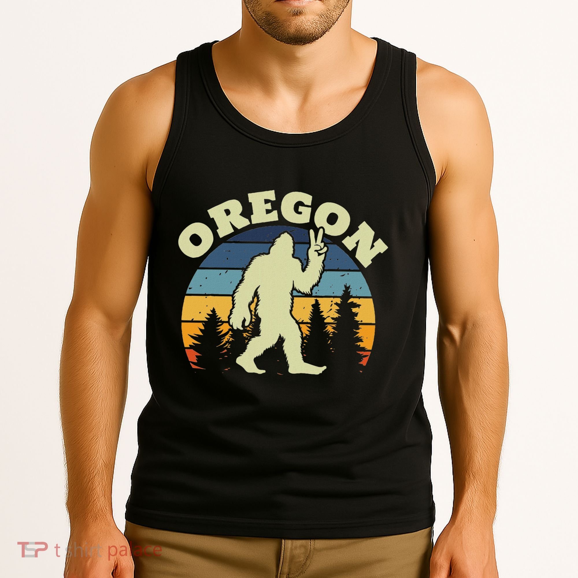 Oregon Us State Bigfoot Sasquatch Silhouette Retro Tank Top