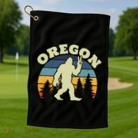 Oregon Us State Bigfoot Sasquatch Silhouette Retro Golf Towel thumb 1