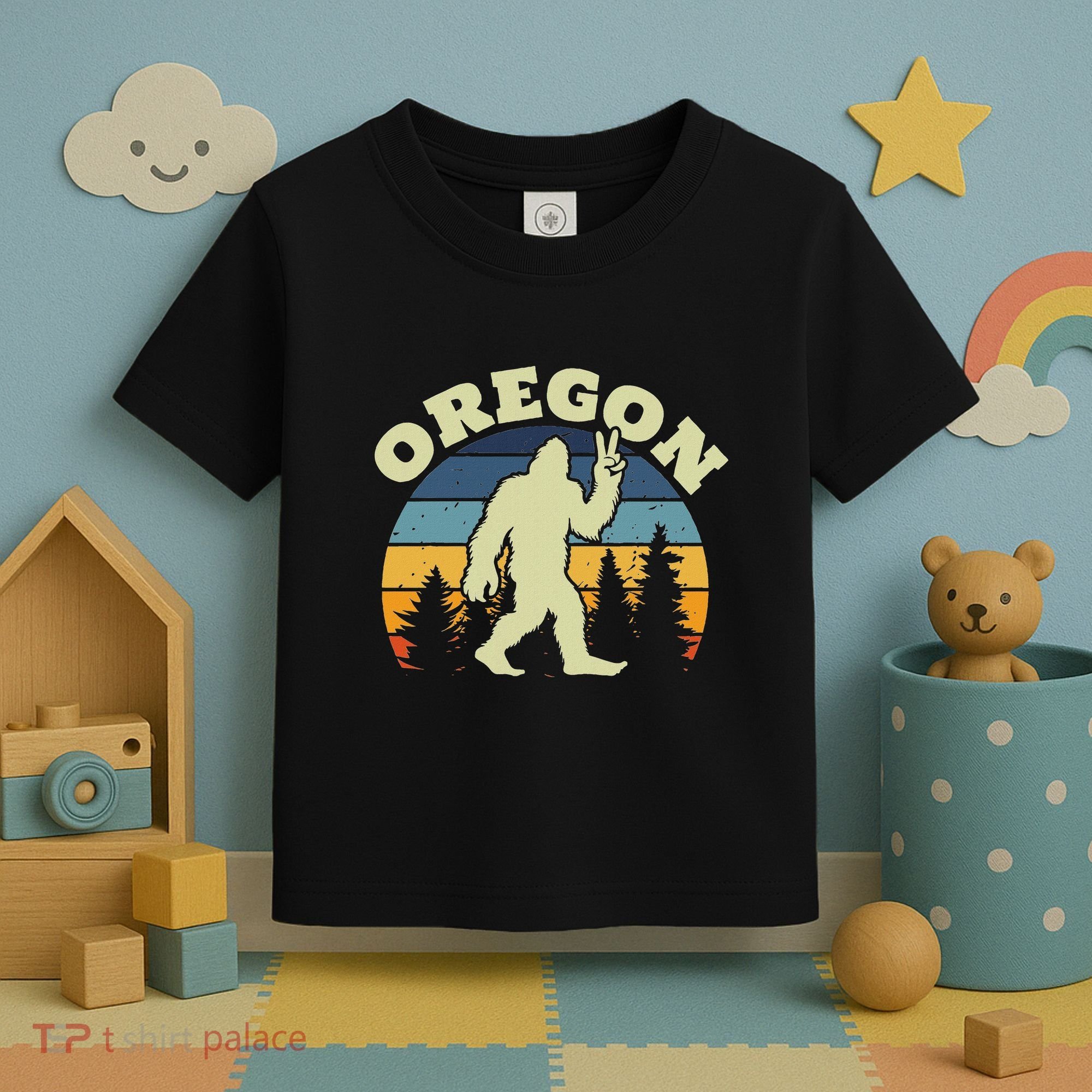 Oregon Us State Bigfoot Sasquatch Silhouette Retro Toddler T-Shirt