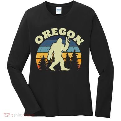 Oregon Us State Bigfoot Sasquatch Silhouette Retro Women's Long Sleeve Shirt