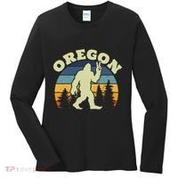 Oregon Us State Bigfoot Sasquatch Silhouette Retro Women's Long Sleeve Shirt thumb 0