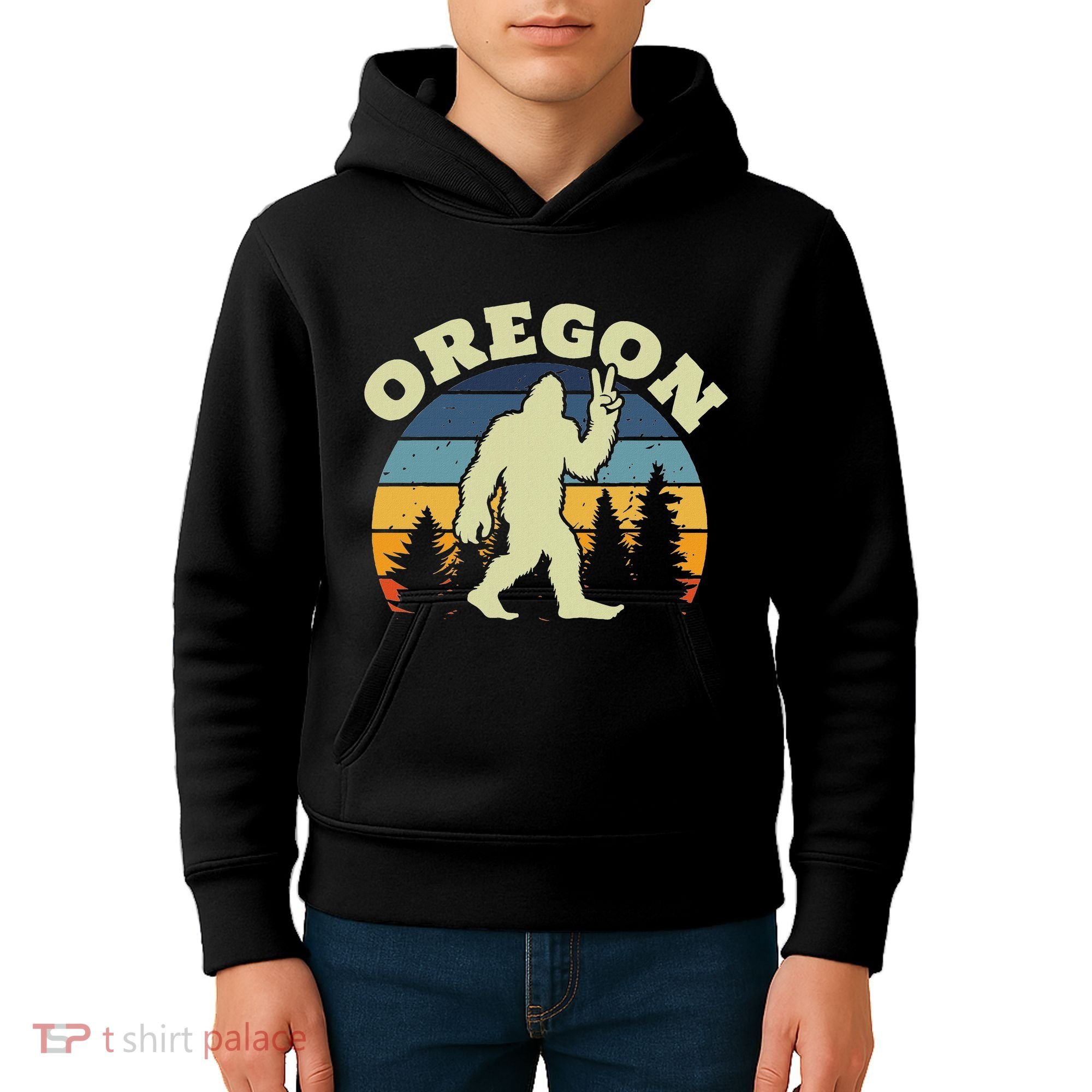 Oregon Us State Bigfoot Sasquatch Silhouette Retro Kids Hoodie