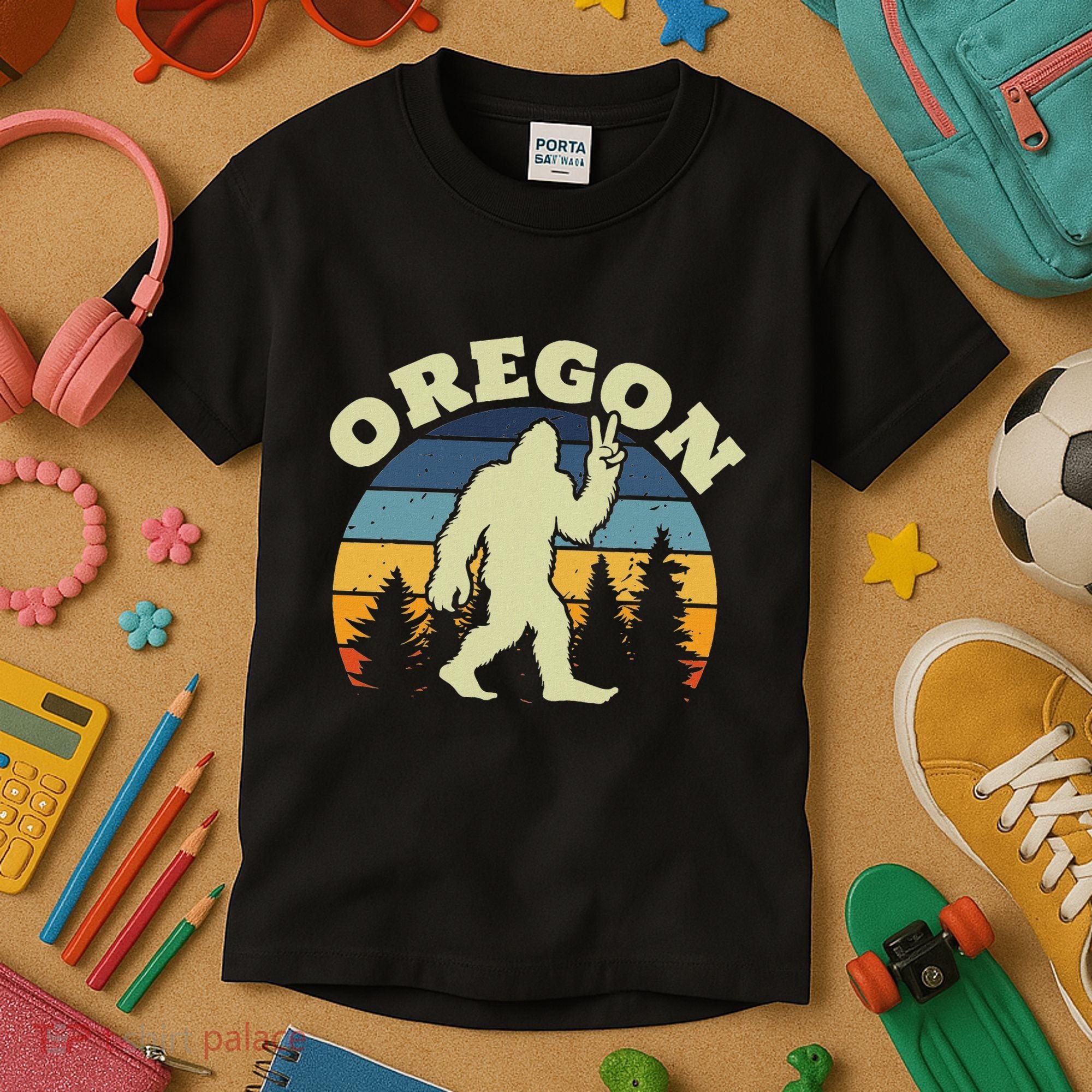 Oregon Us State Bigfoot Sasquatch Silhouette Retro Kids T-Shirt