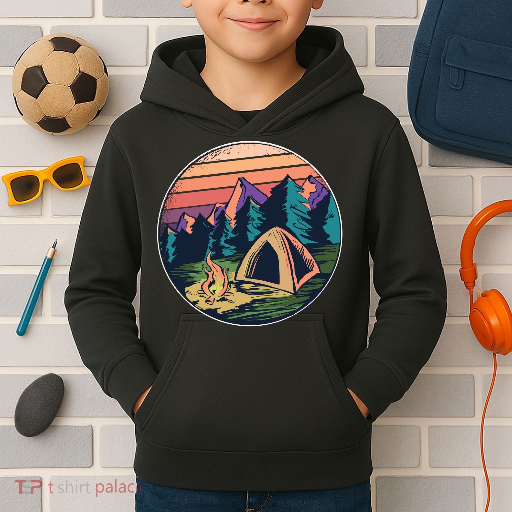 Outdoor Camping Sunset Kids Hoodie