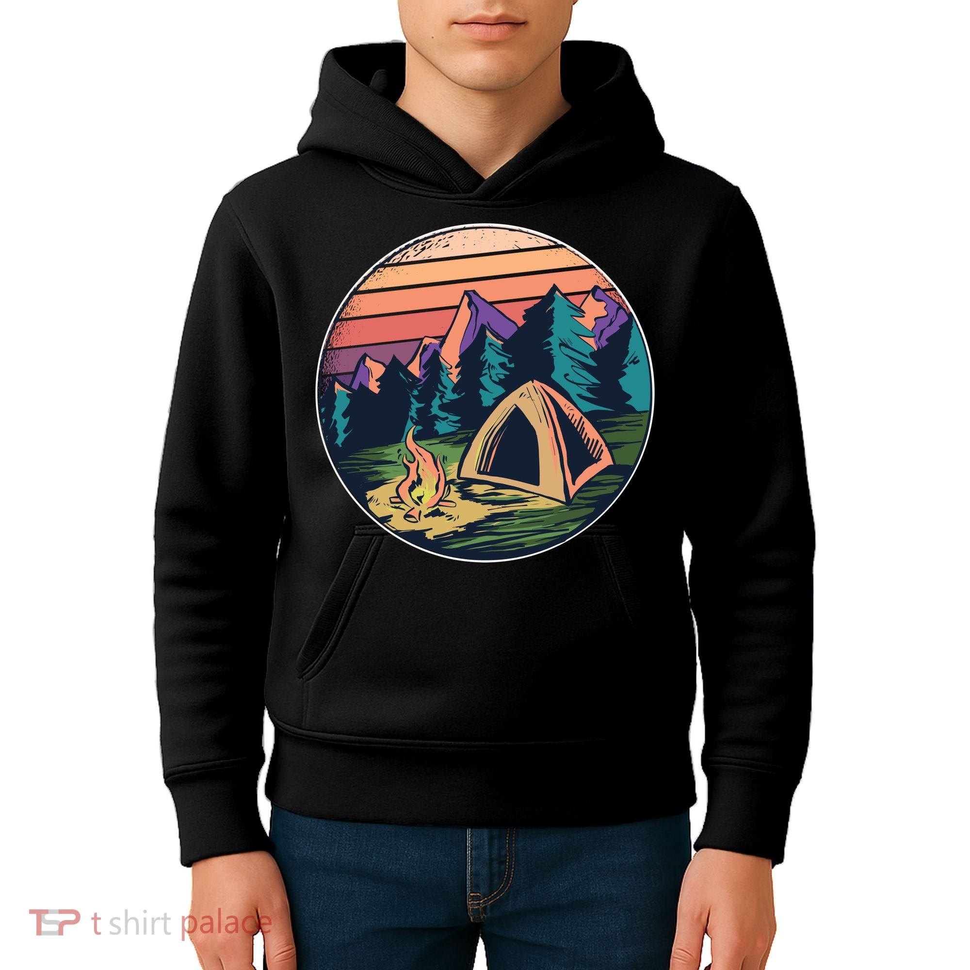 Outdoor Camping Sunset Kids Hoodie