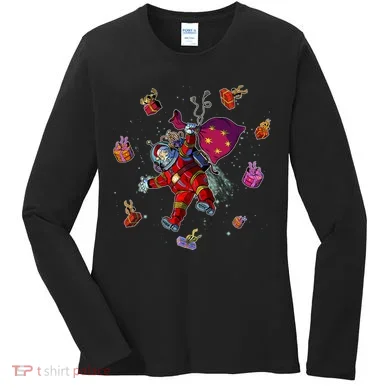 Outer Space Santa Christmas Astronaut  Women's Long Sleeve Shirt