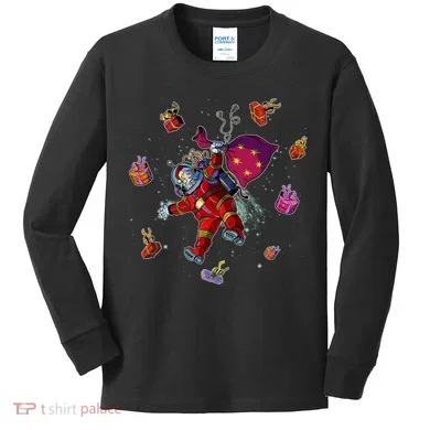 Outer Space Santa Christmas Astronaut Kids Long Sleeve Shirt