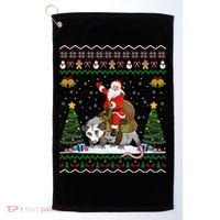 Opossum Ugly Xmas Gift Santa Riding Opossum Christmas Gift Golf Towel thumb 0