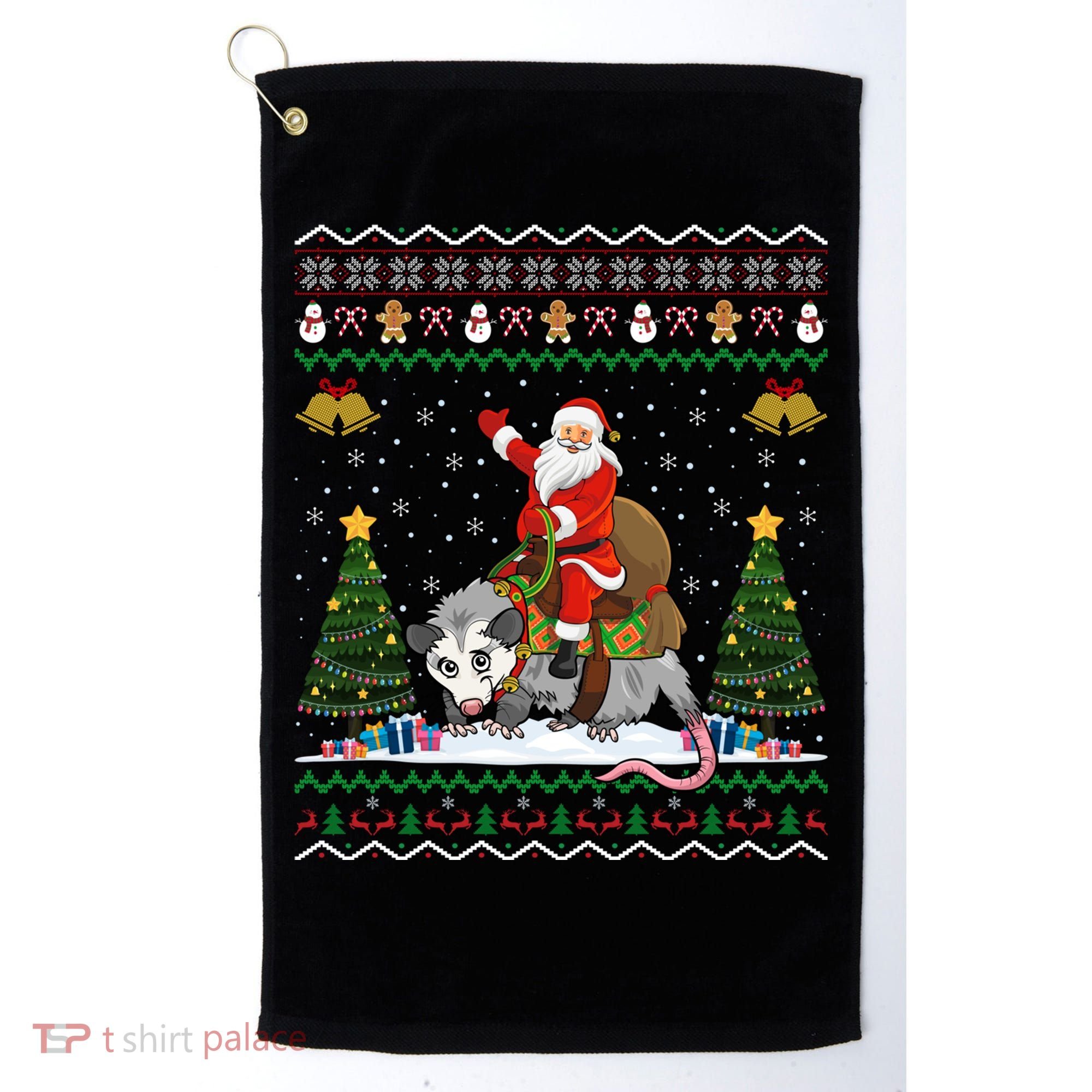 Opossum Ugly Xmas Gift Santa Riding Opossum Christmas Gift Golf Towel