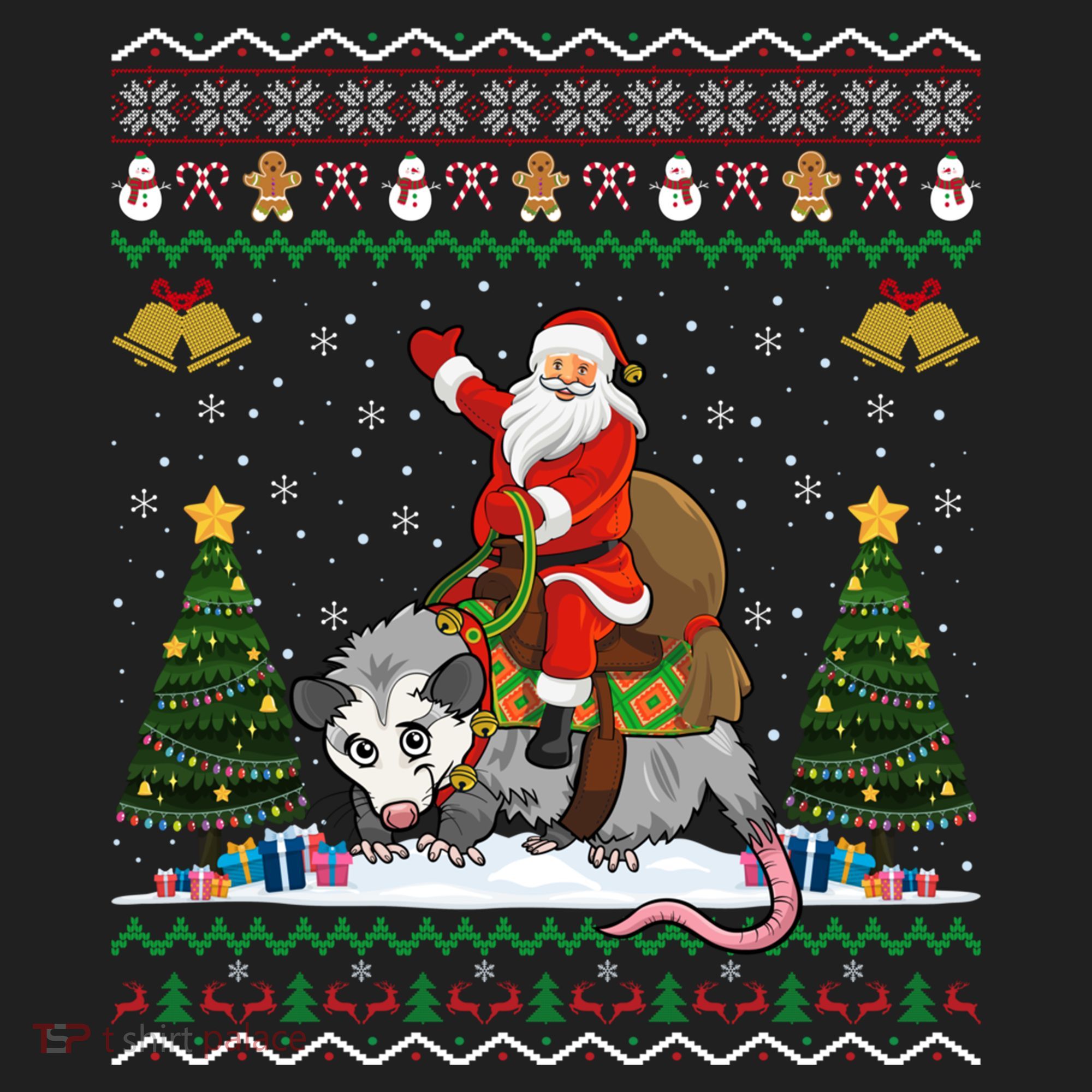 Opossum Ugly Xmas Gift Santa Riding Opossum Christmas Gift Golf Towel