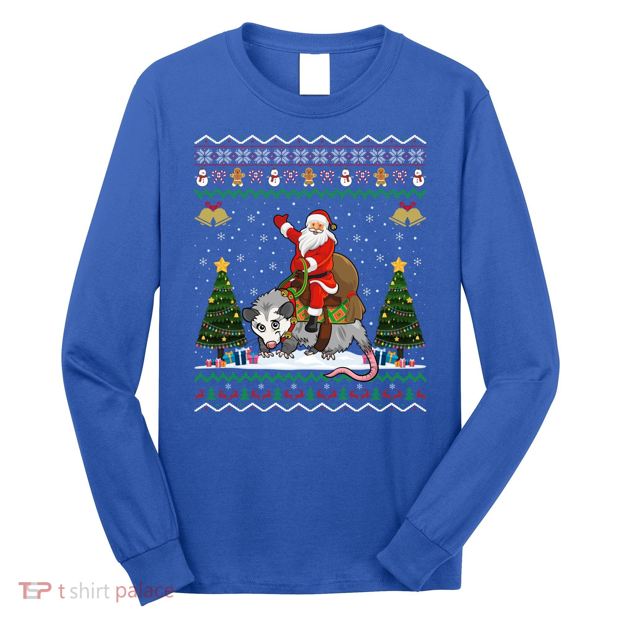 Opossum Ugly Xmas Gift Santa Riding Opossum Christmas Gift Long Sleeve Shirt
