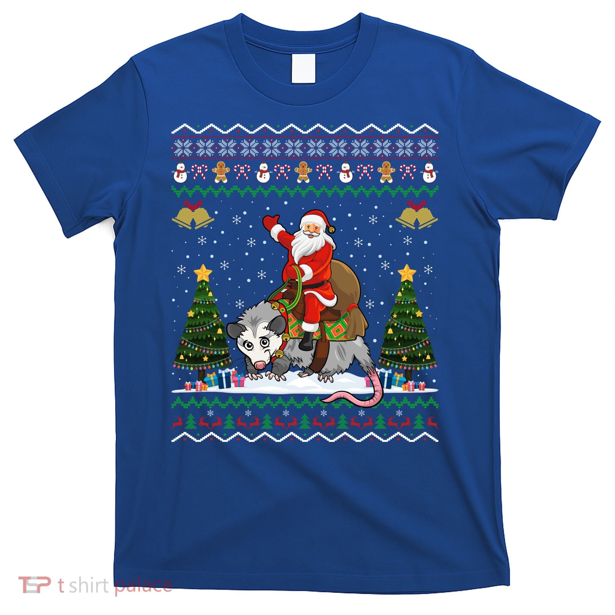 Opossum Ugly Xmas Gift Santa Riding Opossum Christmas Gift T-Shirt