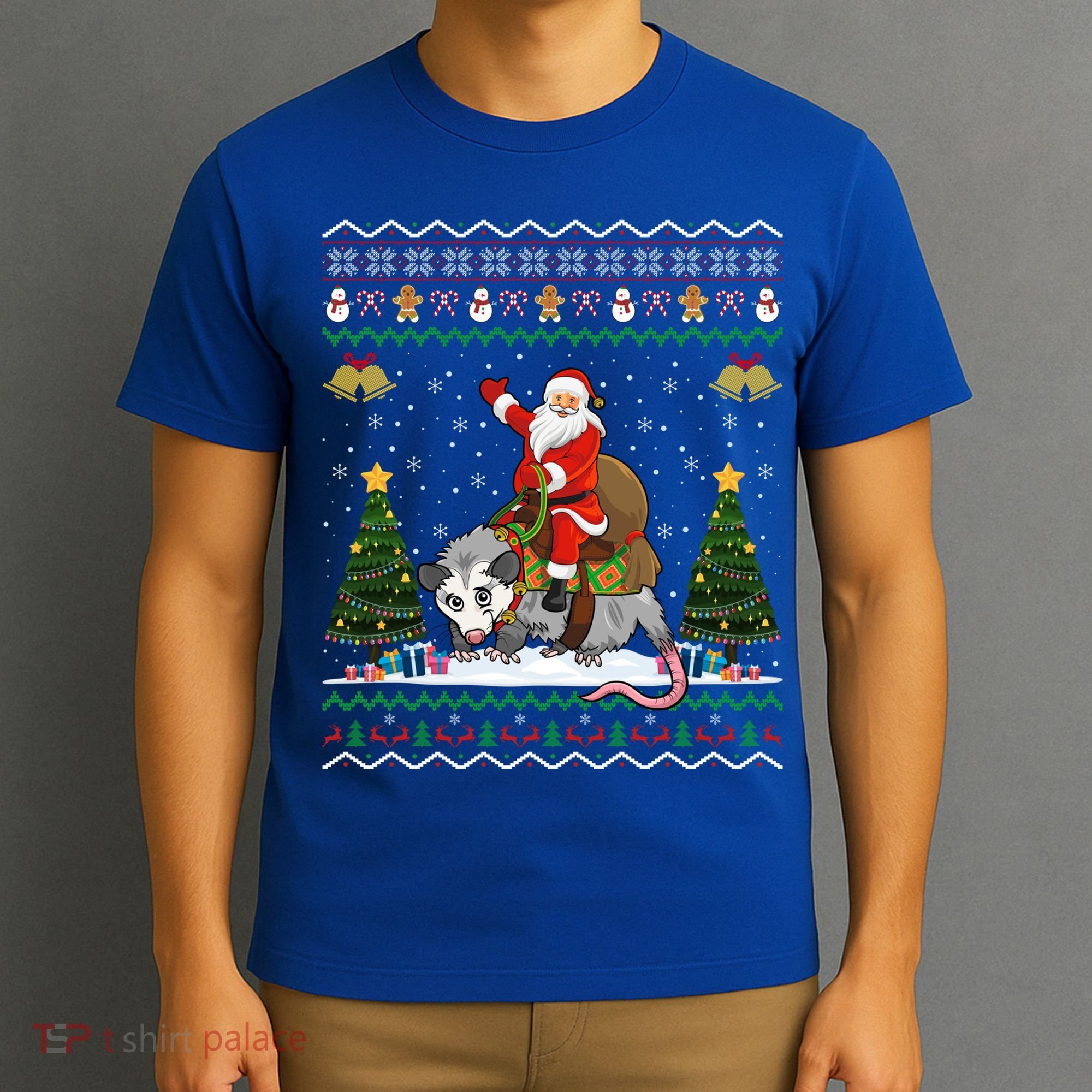 Opossum Ugly Xmas Gift Santa Riding Opossum Christmas Gift T-Shirt