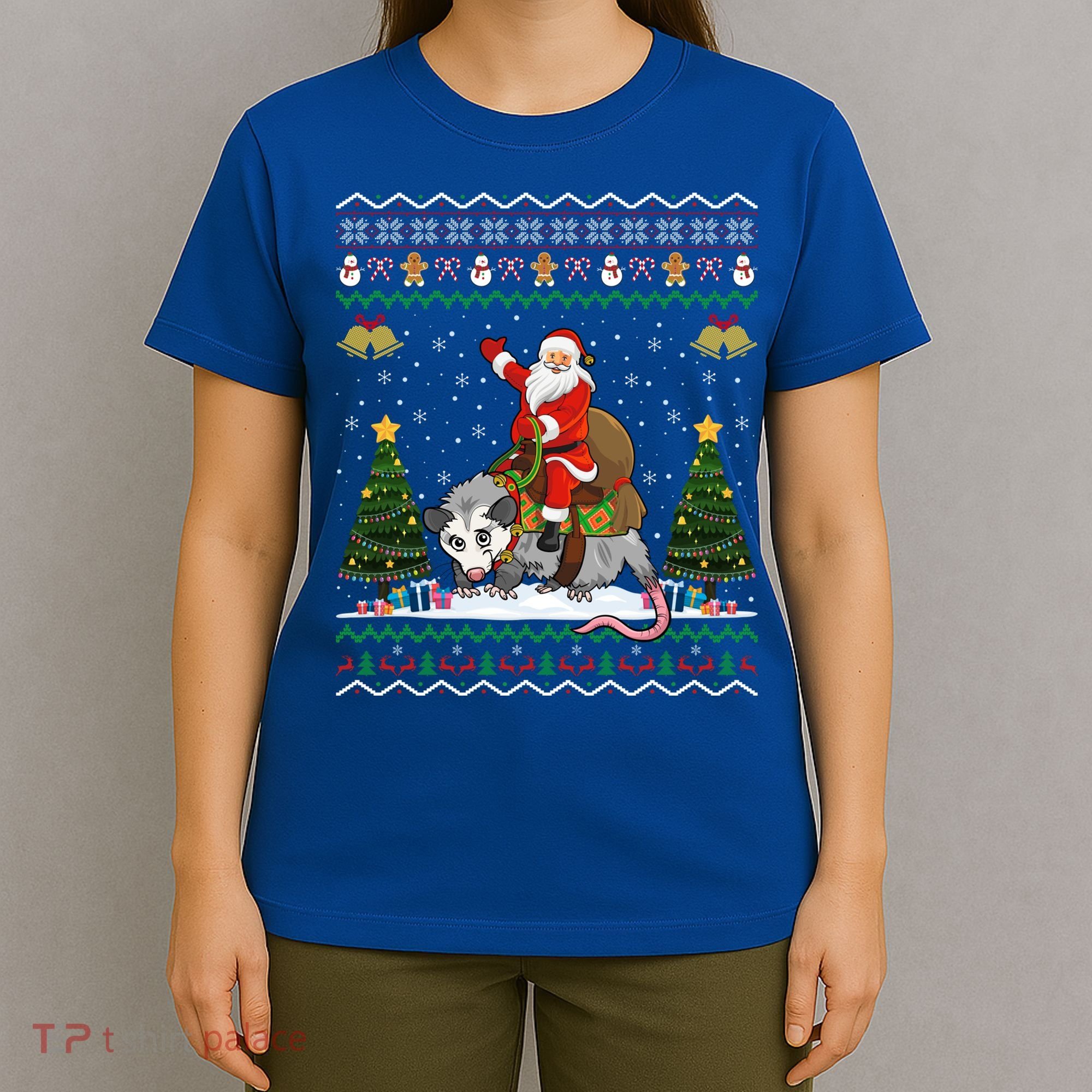 Opossum Ugly Xmas Gift Santa Riding Opossum Christmas Gift T-Shirt
