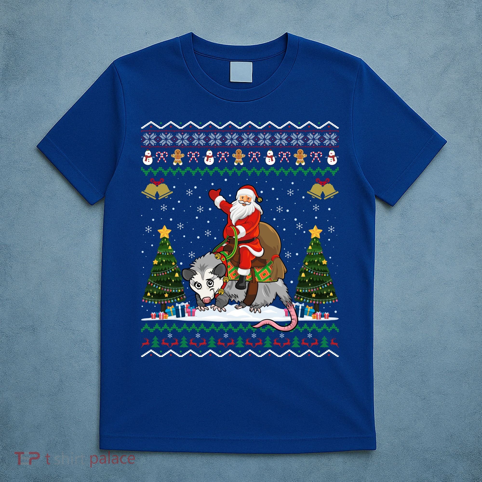 Opossum Ugly Xmas Gift Santa Riding Opossum Christmas Gift T-Shirt