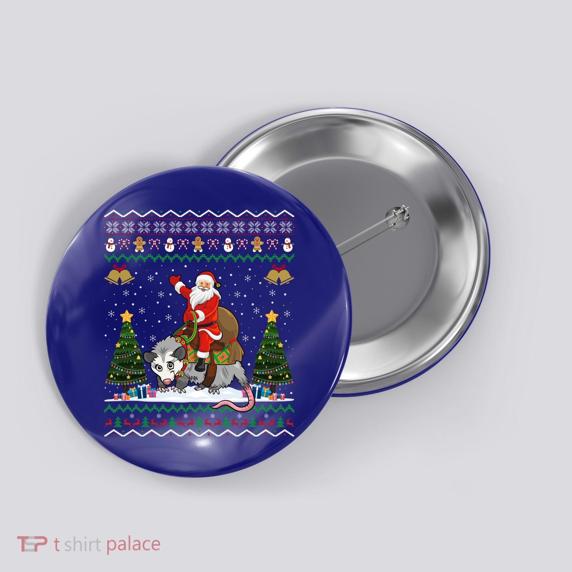 Opossum Ugly Xmas Gift Santa Riding Opossum Christmas Gift Button