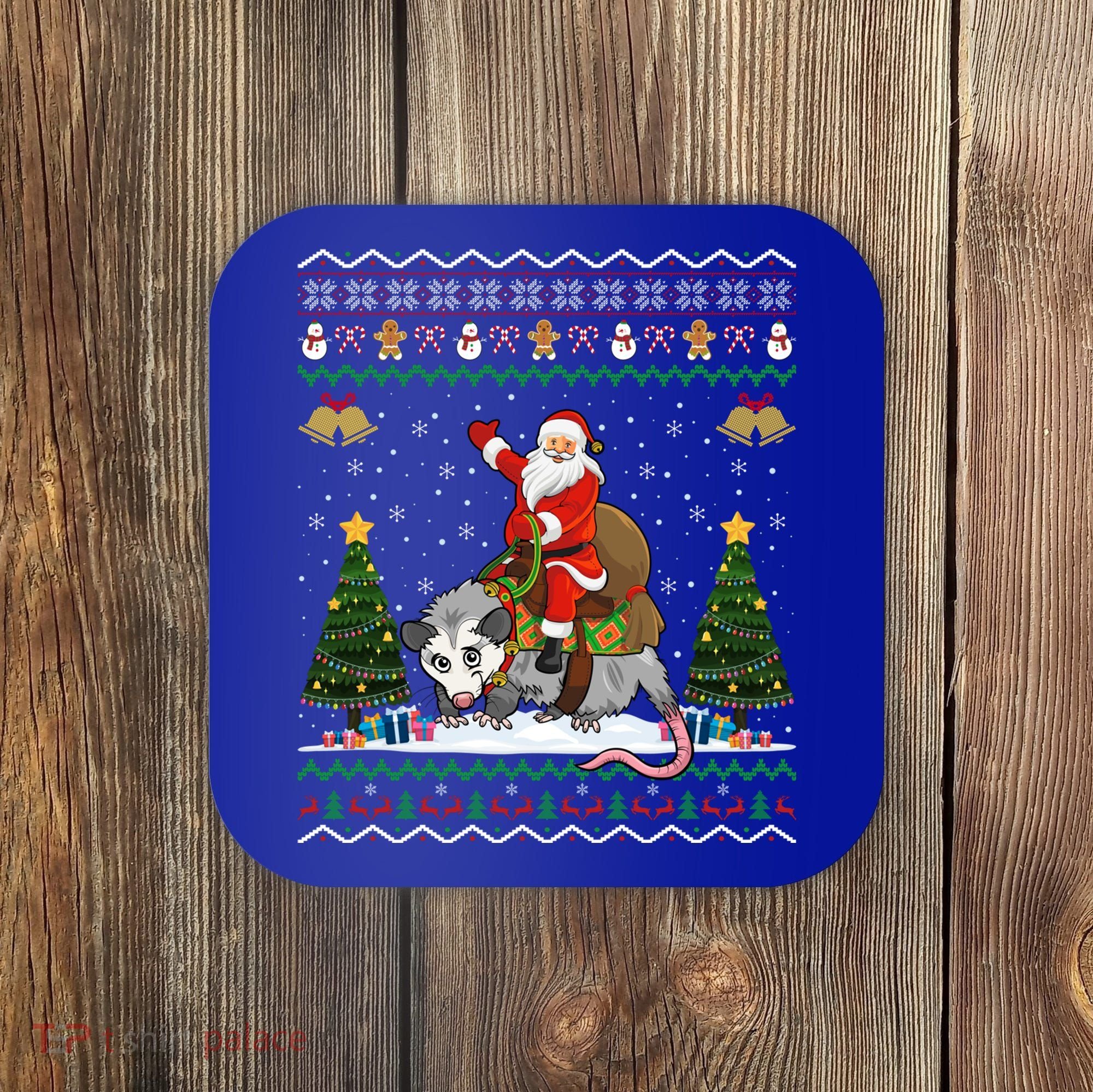 Opossum Ugly Xmas Gift Santa Riding Opossum Christmas Gift Coaster