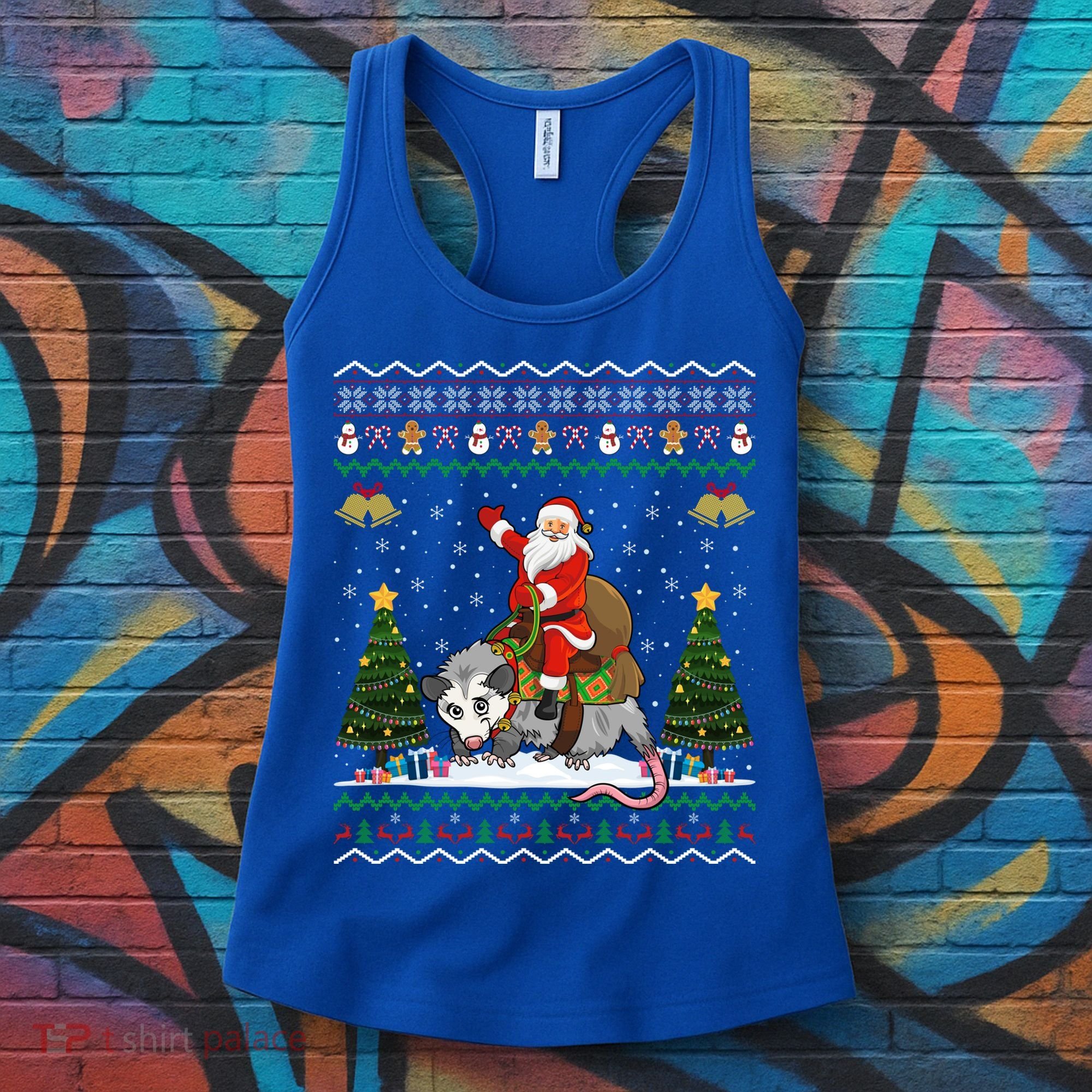 Opossum Ugly Xmas Gift Santa Riding Opossum Christmas Gift Women's Tank Top