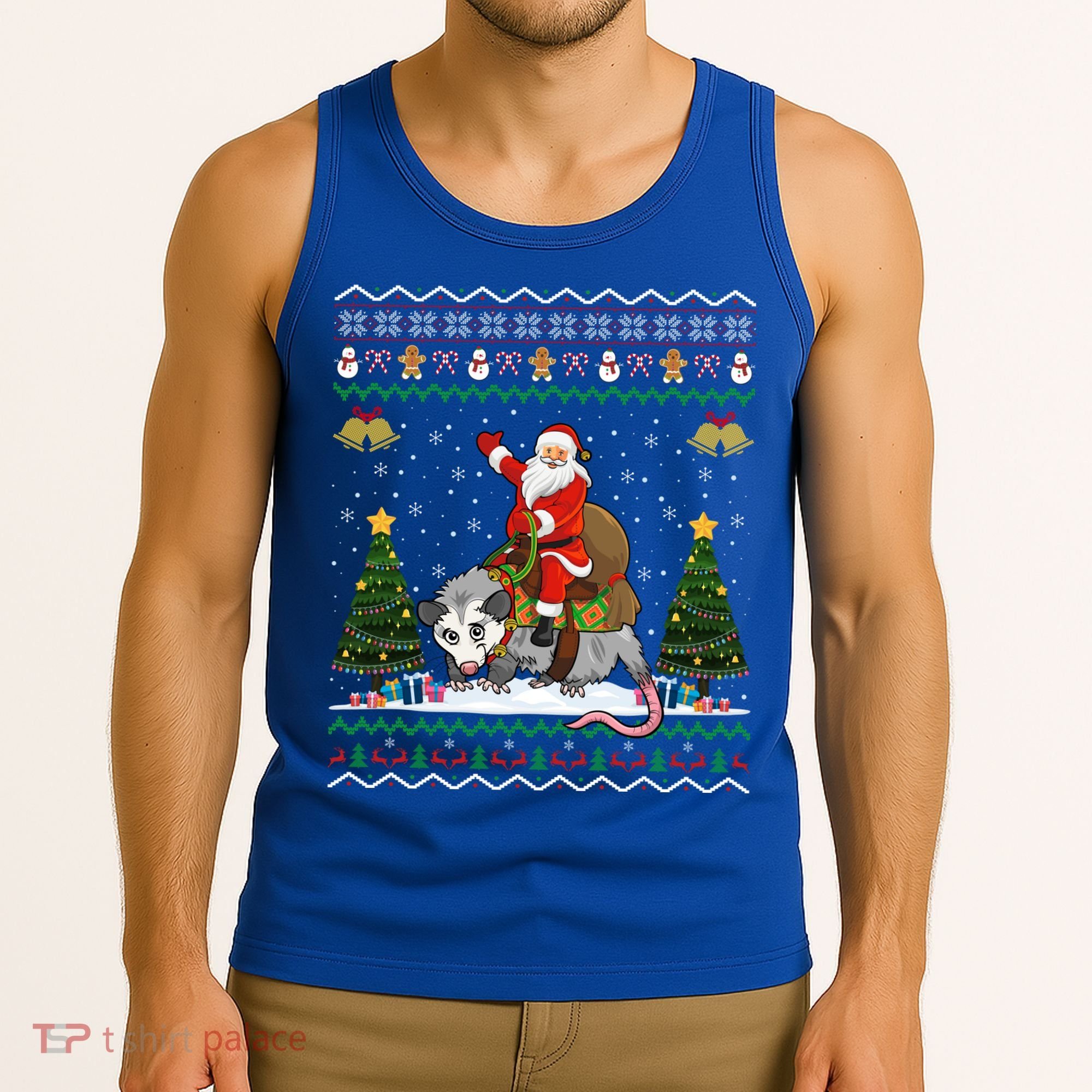 Opossum Ugly Xmas Gift Santa Riding Opossum Christmas Gift Tank Top