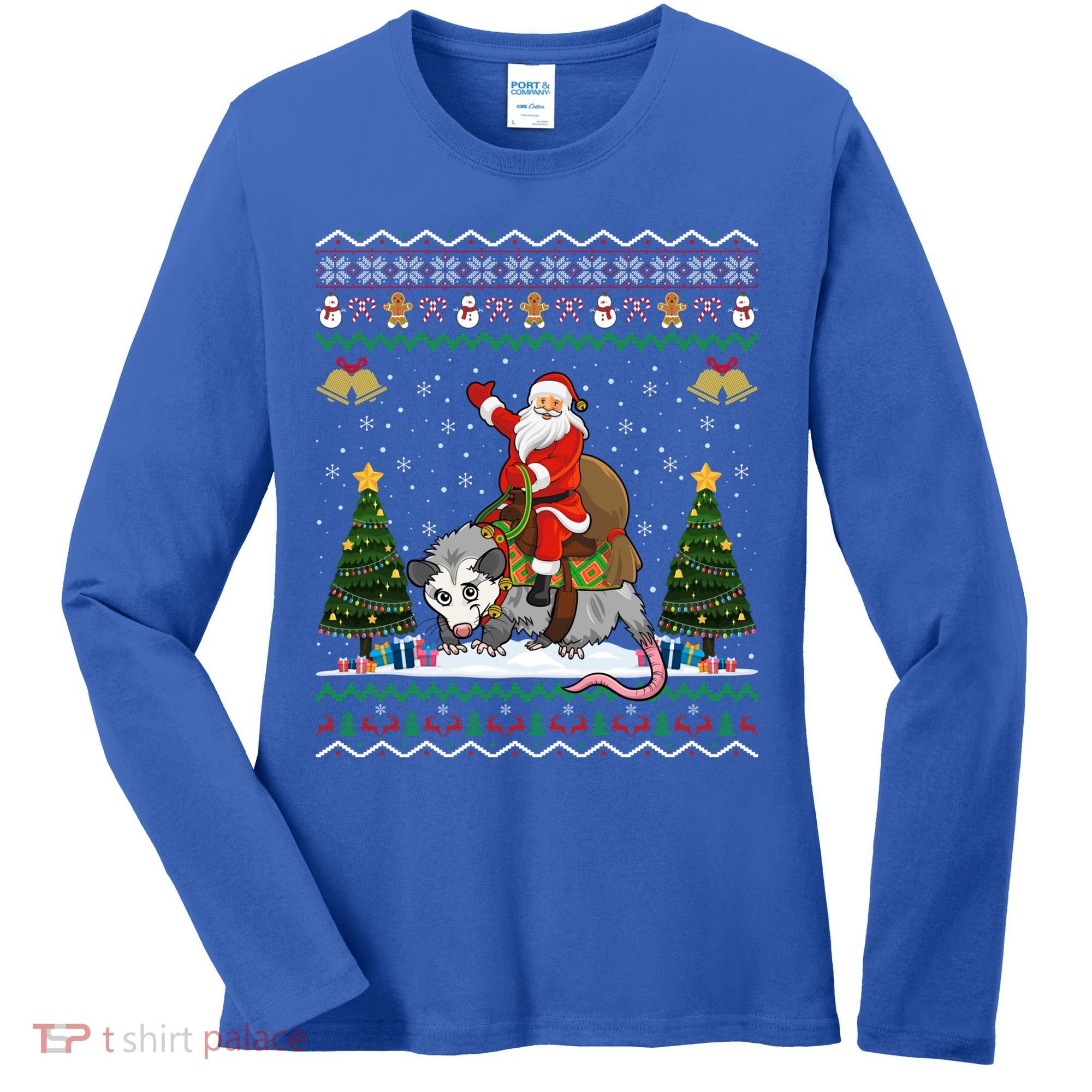 Opossum Ugly Xmas Gift Santa Riding Opossum Christmas Gift Women's Long Sleeve Shirt