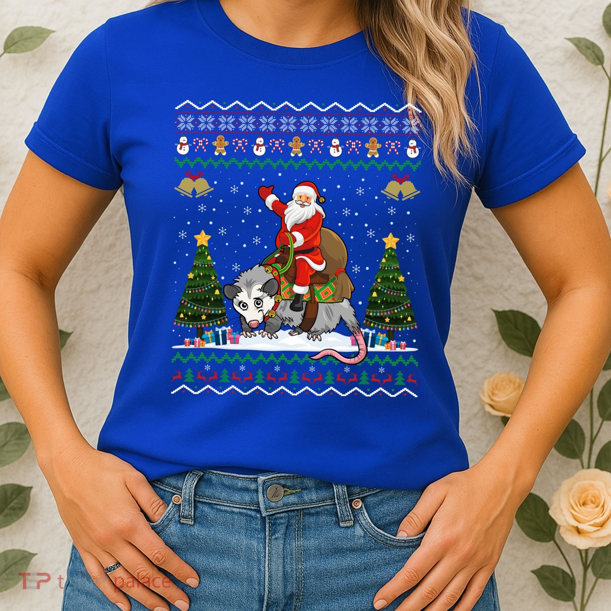 Opossum Ugly Xmas Gift Santa Riding Opossum Christmas Gift Women's T-Shirt