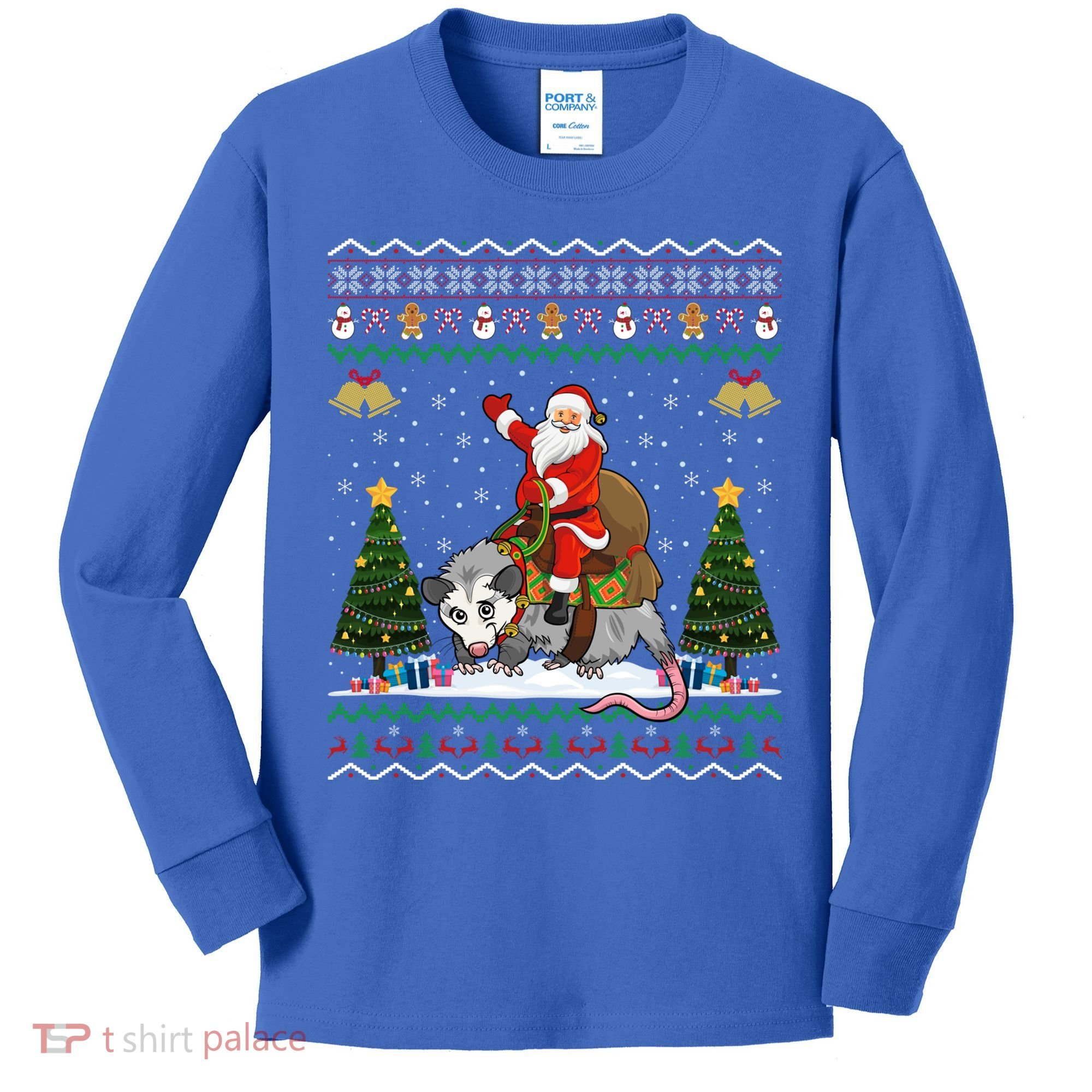 Opossum Ugly Xmas Gift Santa Riding Opossum Christmas Gift Kids Long Sleeve Shirt