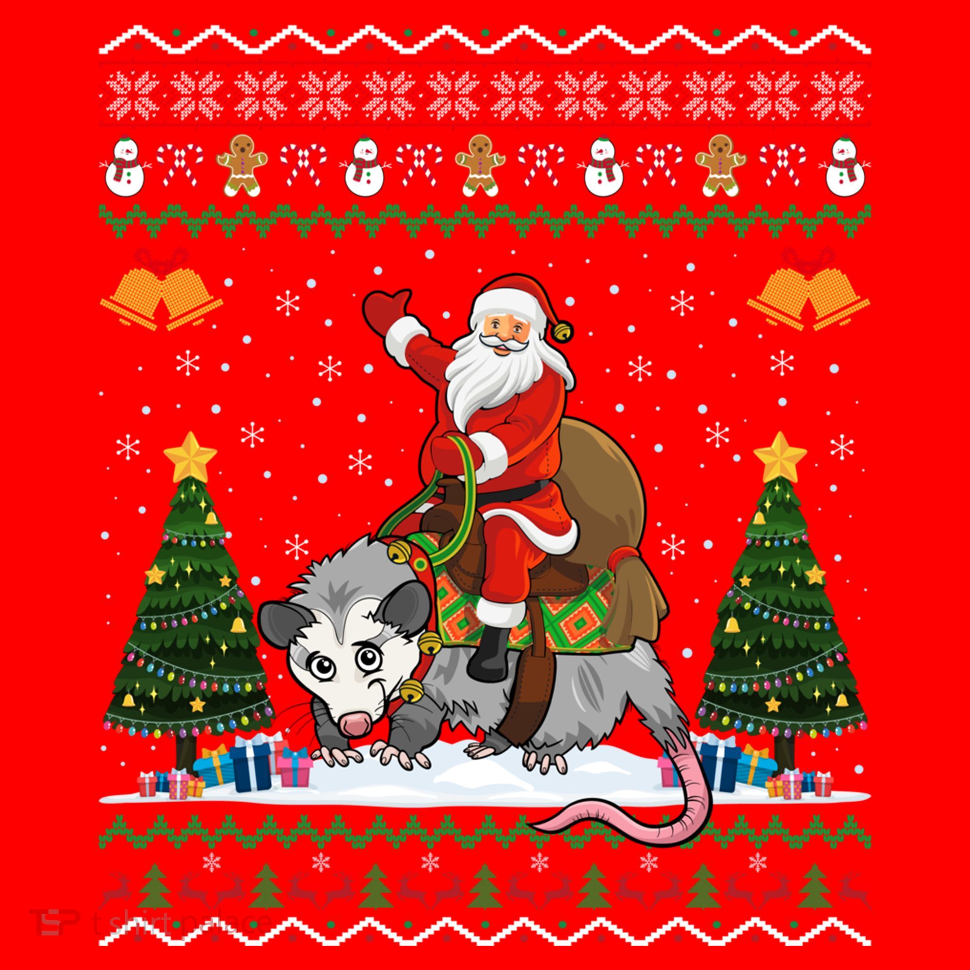 Opossum Ugly Xmas Gift Santa Riding Opossum Christmas Gift Santa Hat