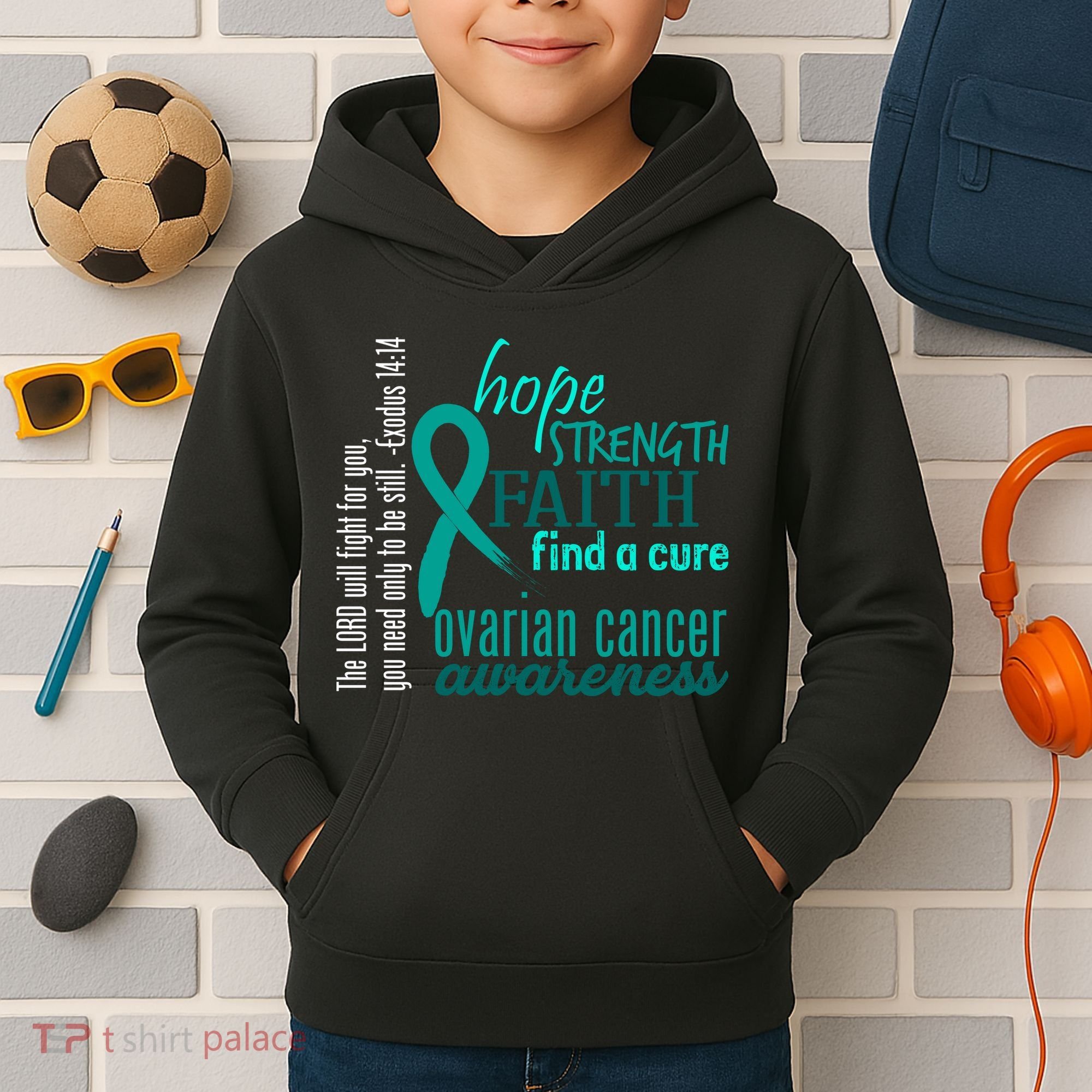 Ovarian Cancer Awareness Hope Faith Love Kids Hoodie